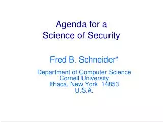 Agenda for a Science of Security