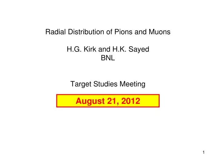 radial distribution of pions and muons h g kirk and h k sayed bnl target studies meeting