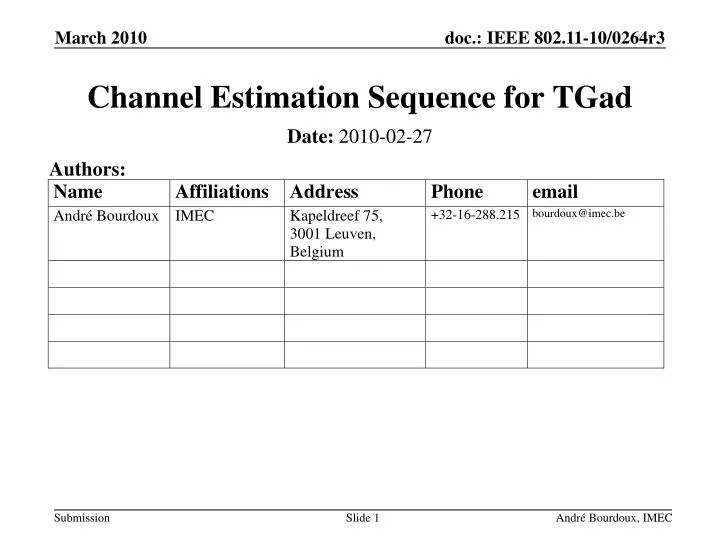 channel estimation sequence for tgad