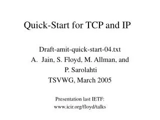 Quick-Start for TCP and IP