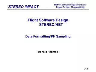 Flight Software Design STEREO/HET Data Formatting/PH Sampling