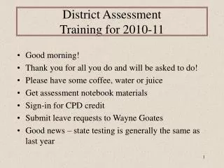 District Assessment Training for 2010-11