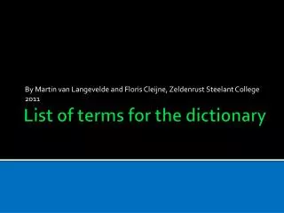 List of terms for the dictionary