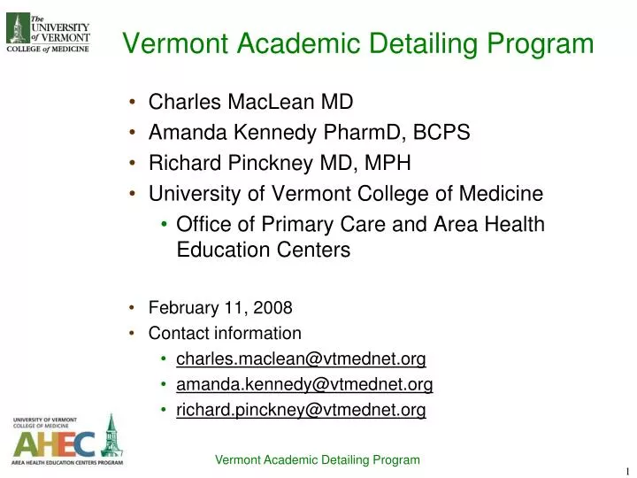 vermont academic detailing program