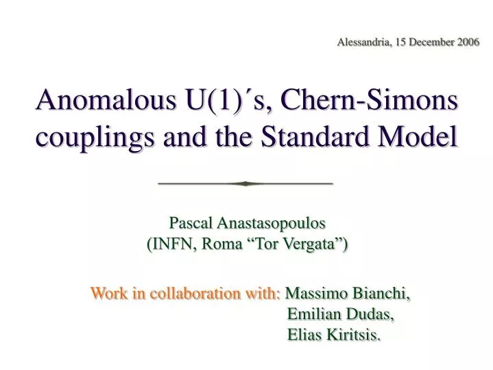 anomalous u 1 s chern simons couplings and the standard model