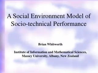 A Social Environment Model of Socio-technical Performance