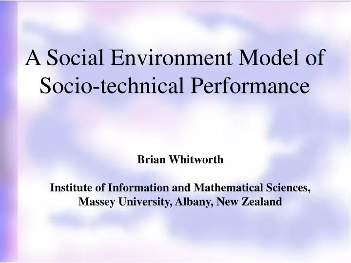 a social environment model of socio technical performance