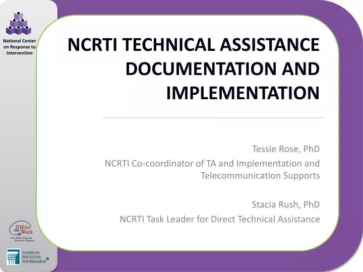 ncrti technical assistance documentation and implementation