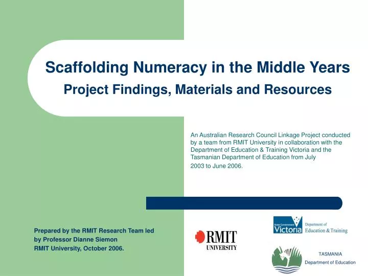 scaffolding numeracy in the middle years project findings materials and resources
