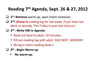 Reading 7 th Agenda, Sept. 26 &amp; 27, 2012