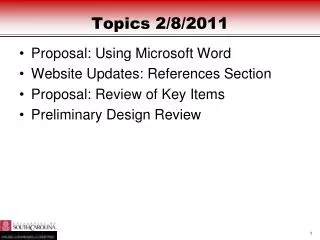 Topics 2/8/2011