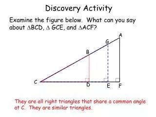 Discovery Activity Examine the figure below. What can you say about ?BCD, ? GCE, and ?ACF?