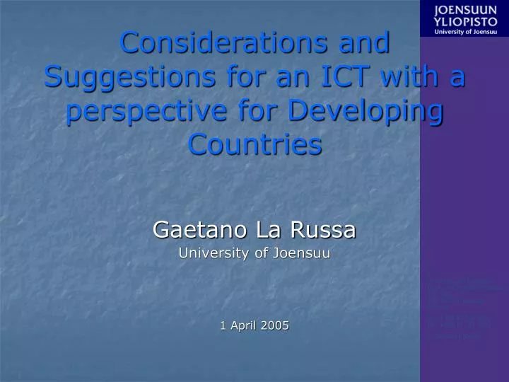 considerations and suggestions for an ict with a perspective for developing countries
