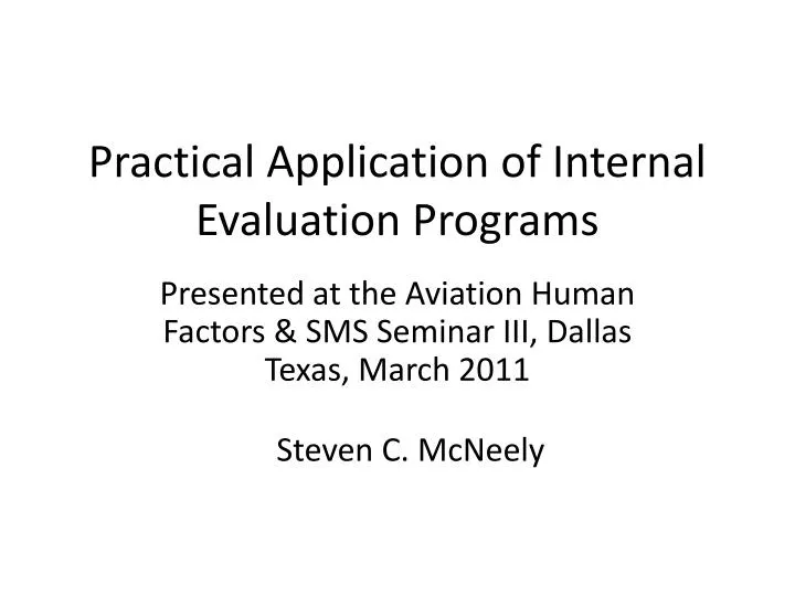 practical application of internal evaluation programs