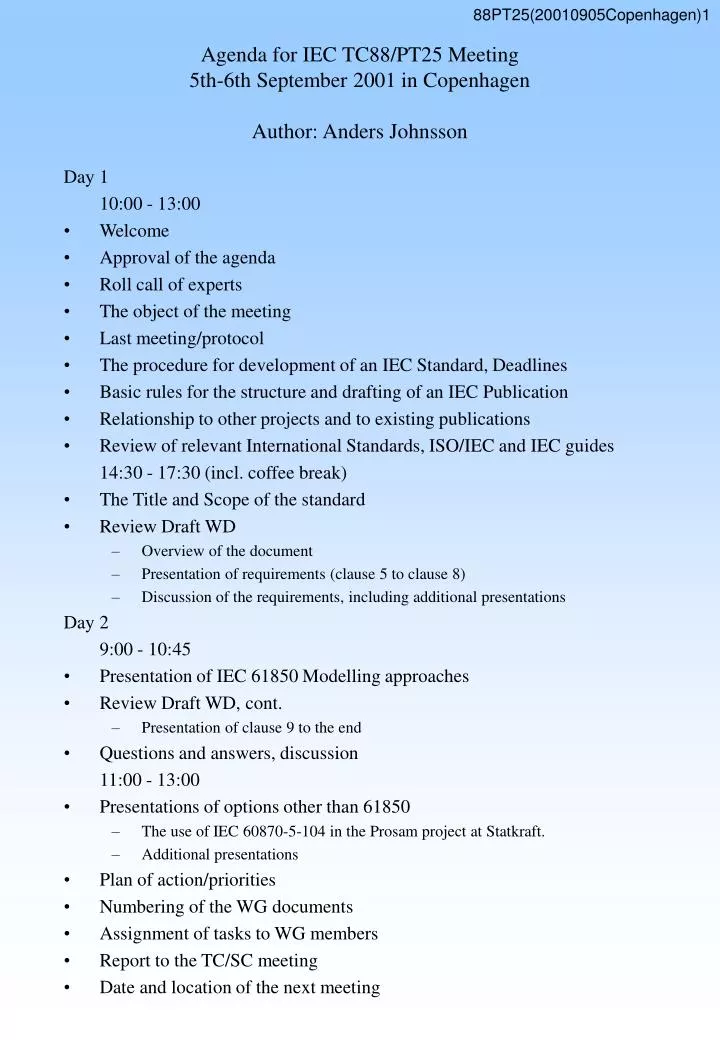 agenda for iec tc88 pt25 meeting 5th 6th september 2001 in copenhagen author anders johnsson