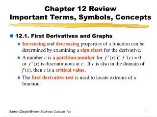 Chapter 12 Review Important Terms, Symbols, Concepts