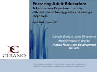 Canada Student Loans Directorate Applied Research Branch Human Resources Development Canada