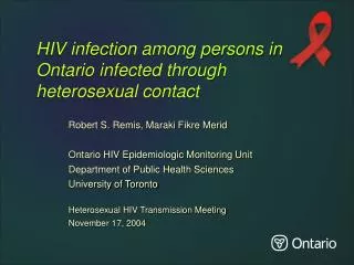 HIV infection among persons in Ontario infected through heterosexual contact