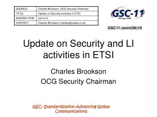 Update on Security and LI activities in ETSI