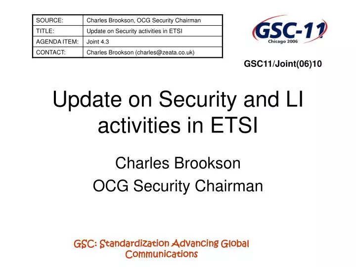 update on security and li activities in etsi