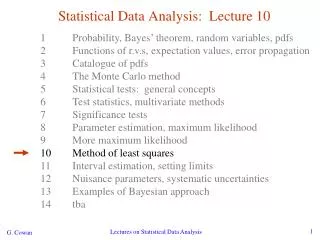 Statistical Data Analysis: Lecture 10