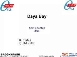 Daya Bay Steve Kettell BNL Status BNL roles