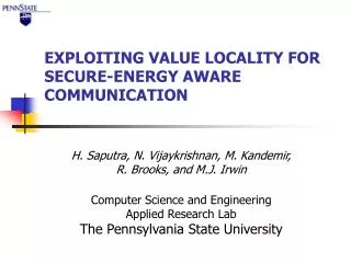 EXPLOITING VALUE LOCALITY FOR SECURE-ENERGY AWARE COMMUNICATION