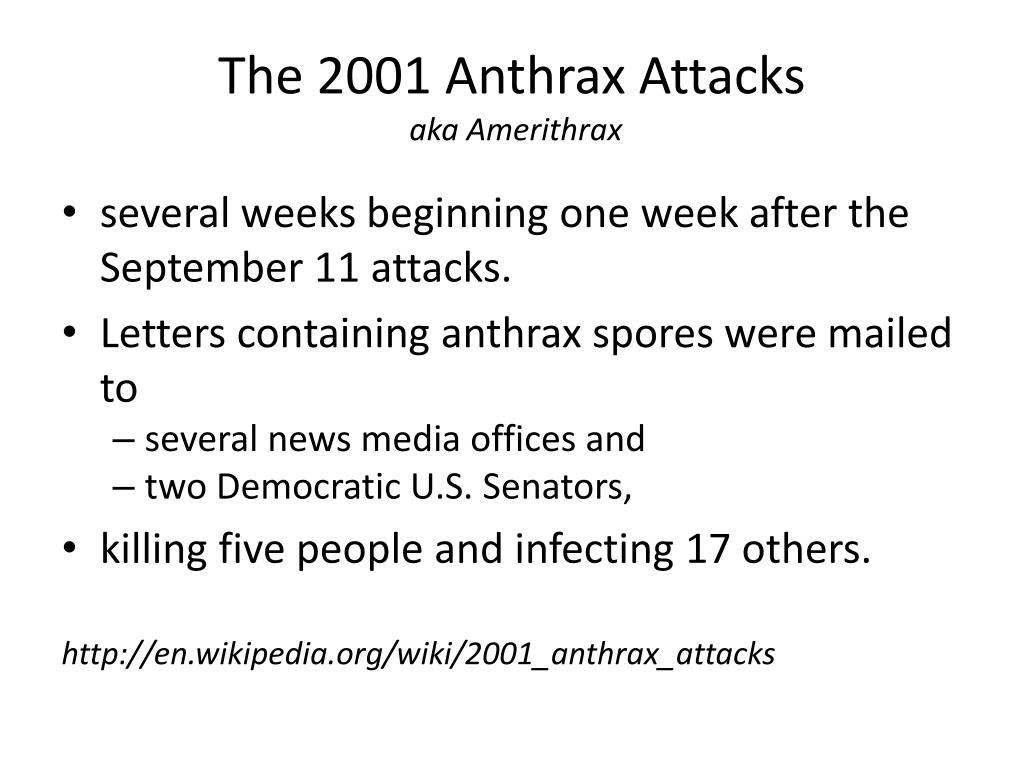 PPT - The 2001 Anthrax Attacks aka Amerithrax PowerPoint Presentation ...
