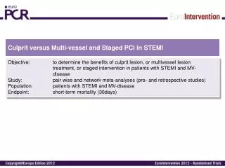 Culprit versus Multi- vessel and Staged PCI in STEMI
