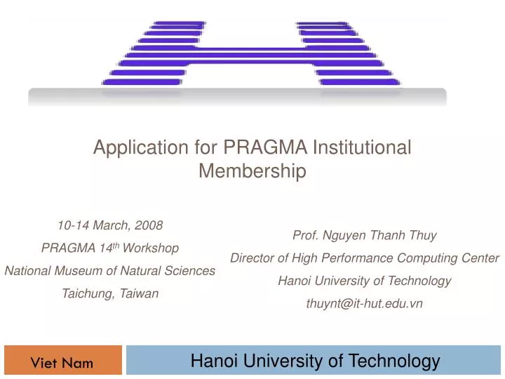 application for pragma institutional membership