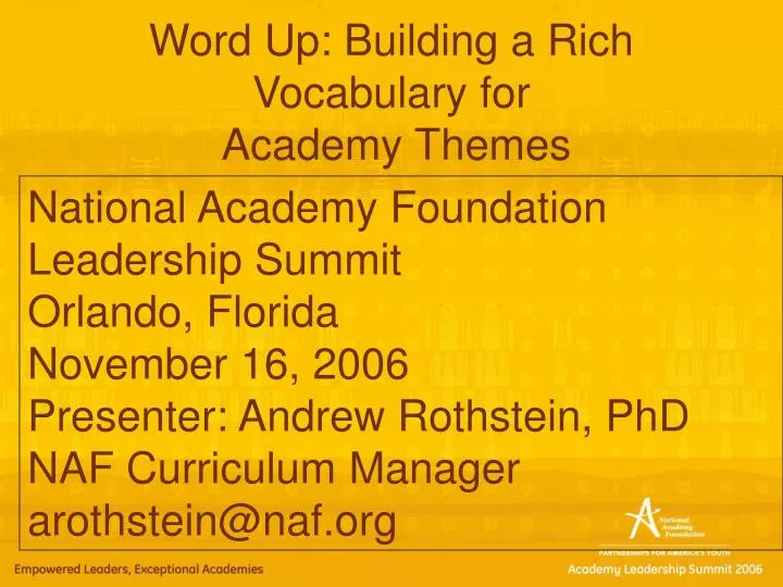 word up building a rich vocabulary for academy themes