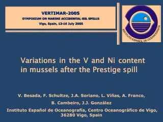 Variations in the V and Ni content in mussels after the Prestige spill
