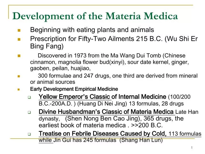 development of the materia medica