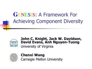 G E N E S I S : A Framework For Achieving Component Diversity