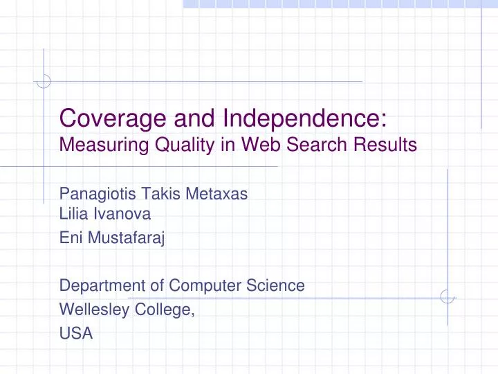 coverage and independence measuring quality in web search results
