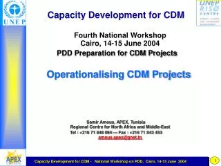Capacity Development for CDM Fourth National Workshop Cairo, 14-15 June 2004