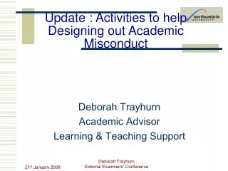 Update : Activities to help Designing out Academic Misconduct