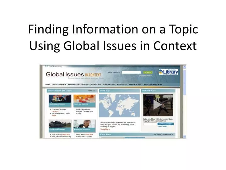 finding information on a topic using global issues in context