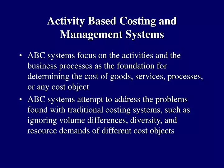 activity based costing and management systems
