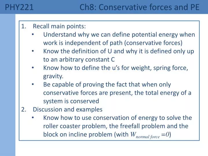 phy221 ch8 conservative forces and pe