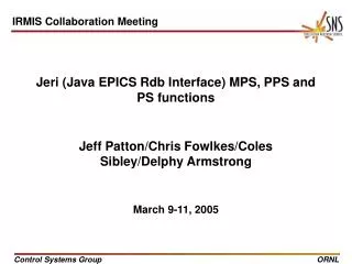 Jeri (Java EPICS Rdb Interface) MPS, PPS and PS functions