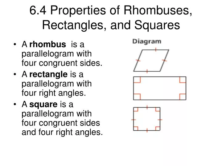6 4 properties of rhombuses rectangles and squares