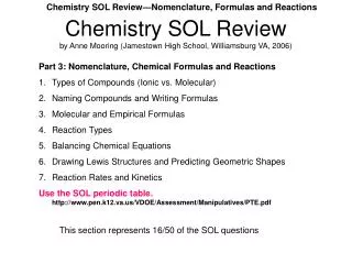 Chemistry SOL Review by Anne Mooring (Jamestown High School, Williamsburg VA, 2006)