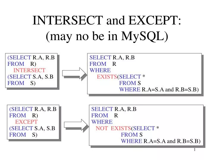 intersect and except may no be in mysql