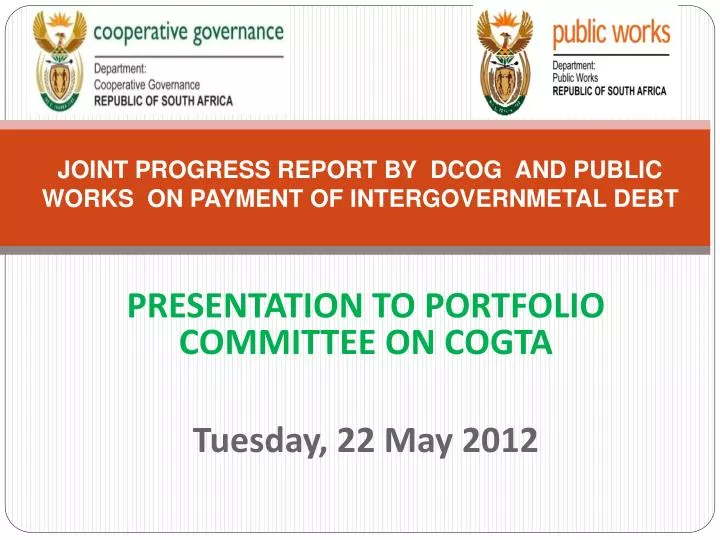 joint progress report by dcog and public works on payment of intergovernmetal debt