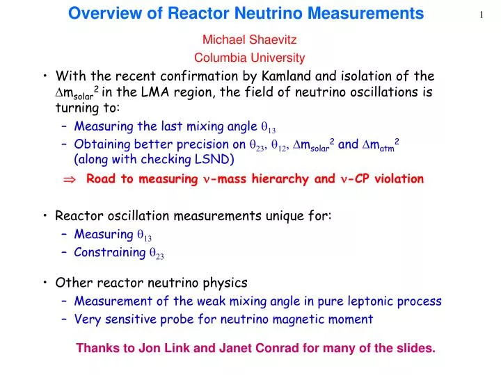 overview of reactor neutrino measurements