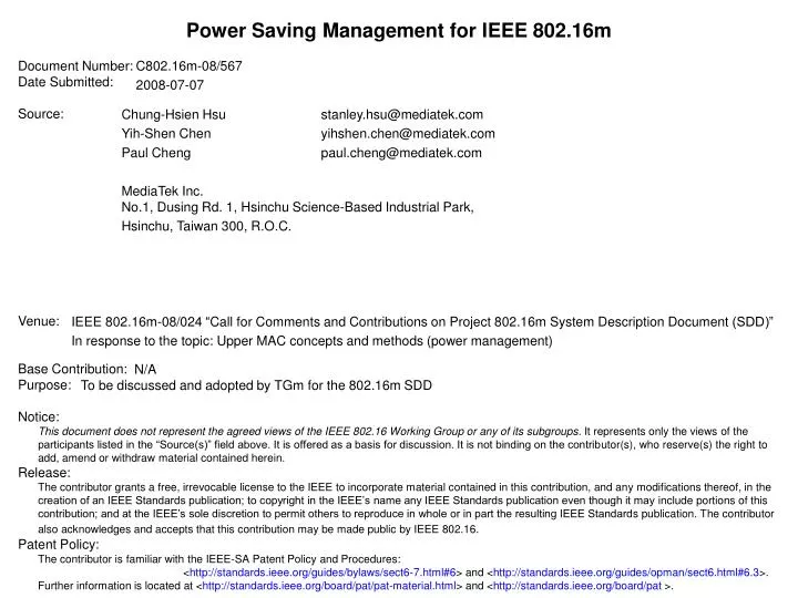 power saving management for ieee 802 16m
