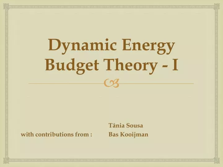 dynamic energy budget theory i