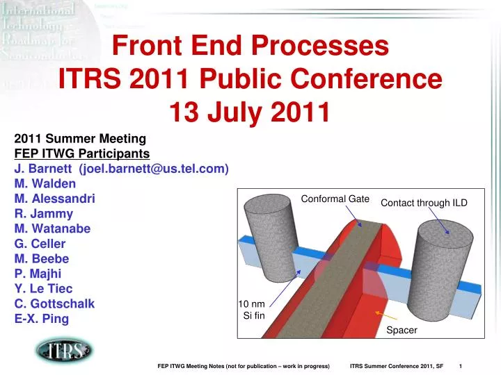 front end processes itrs 2011 public conference 13 july 2011