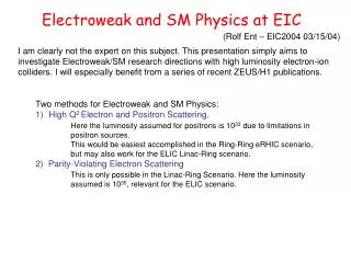 Electroweak and SM Physics at EIC